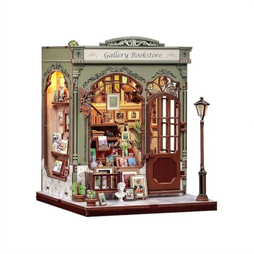 Book Nook Kit - DIY Miniatur Haus Kit für Erwachsene, Booknook Library Bookstore Tiny House Bücherregal Dekor 3D Holzpuzzle, Geschenke für Familie und Freunde (Gallery Bookstore) von BaYuYPOO