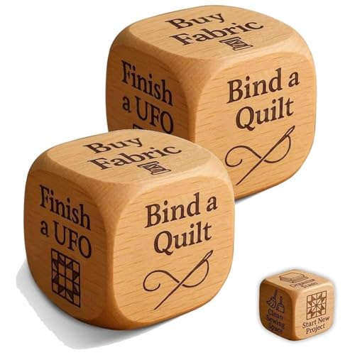 Handgefertigte Quiltwürfel aus Holz – sechsseitige Entscheidungswürfel mit gravierten Nähaufgaben, lustiges Quilter-Werkzeug für kreative Inspiration, Geschenk für Nähliebhaber (5 cm Holzwürfel) von BaYuYPOO
