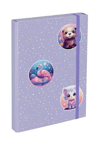 Baagl Heftbox für Schulranzen - Heftmappe A4 für Kinder mit Gummiband und Innenklappen - Sammelmappe, Sammelbox mit Gummizug für Jungen (Animals) von Baagl