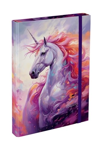 Baagl Heftbox für Schulranzen - Heftmappe A4 für Kinder mit Gummiband und Innenklappen - Sammelmappe, Sammelbox mit Gummizug für Jungen (Wild Unicorn) von Baagl