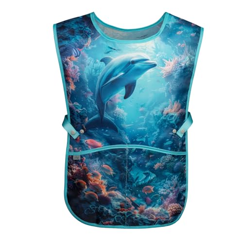 Baagl Kinderschürze Mädchen Jungen Kochschürze Kinder, Schürze Malschürze Bastelschürze für Kinder (Delfin) von Baagl