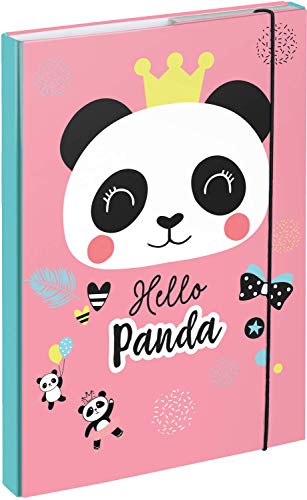 Baagl Heftbox für Schulranzen A4 - Sammelmappe für Kinder mit Gummiband und Innenklappen - Heftmappe, Sammelbox mit Gummizug für Mädchen (Panda) von Baagl