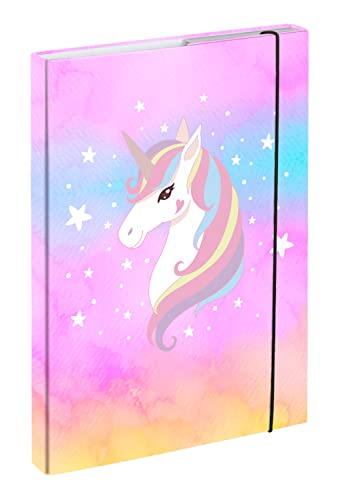 Heftbox für Schulranzen A4 - Sammelmappe für Kinder mit Gummiband und Innenklappen - Heftmappe, Sammelbox mit Gummizug für Mädchen (Rainbow Unicorn) von Baagl