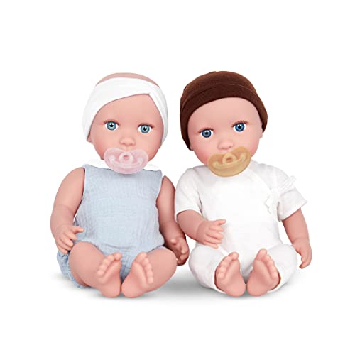 Babi 2 Baby Puppen Zwillinge Mädchen Junge mit Kleidung und Schnuller – Weiche 36 cm Puppen mit mittlerem Hautton und blauen Augen – Spielzeug Set ab 2 Jahren von Babi