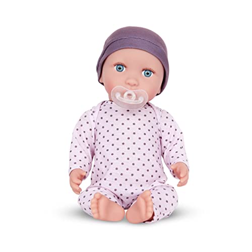 Babi BAB7224Z Baby Kleidung in lilafarben und Schnuller – Weiche 36 cm Puppe mit mittlerem Hautton und blauen Augen – Spielzeug ab 2 Jahren, Bunt von Babi