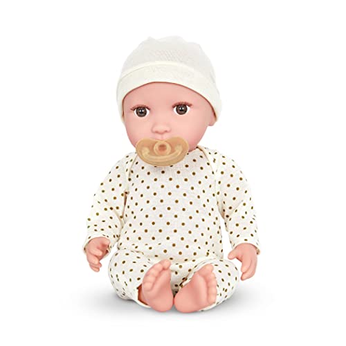 Babi Baby Puppe mit Kleidung in Cremefarben und Schnuller – Weiche 36 cm Puppe mit hellem Hautton und braunen Augen – Spielzeug ab 2 Jahren von Babi