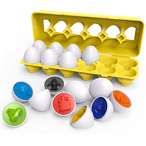 Babioms Passende Eier,12 Stück Ostereier Eier Spielzeug, Passenden Puzzle Eier, Farben und Formen Sortieren von Montessori Spielzeug Geschenk für Kinder Jungen Mädchen(Fahrzeugmuster) von Babioms