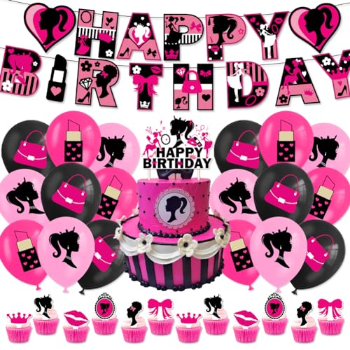 Babioms Top Model Barbi Geburtstag Deko Ballon Top Model Barbi Pink Party Dekoration Luftballons Geburtstag Deko für Mädchen Barbiprinzessin Geburtstag Dekoration, 46 Stück von Babioms