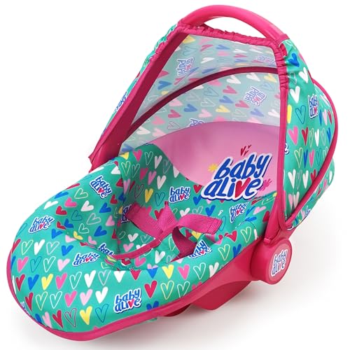 509 Crew Baby Alive: Deluxe Puppen-Autositz – Grün, Rosa, Herzen – Zubehör für Puppen bis zu 45,7 cm, tragbar, verwandelt sich in Loungesitz, Baldachin, Kinderspielzeug, ab 3 Jahren von Baby Alive