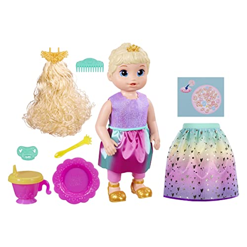 Baby Alive Große Prinzessin Ellie Puppe 45 cm Baby wächst Prinzessin sprechend in Englisch/Spanisch Puppe für Kinder ab 3 Jahren mit 9 Zubehörteilen, Haarfarbe blond F5236 von Baby Alive
