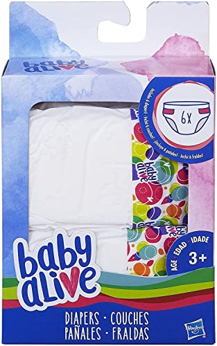 Baby Alive Packung Windel für Spielzeug-Puppe mit 6 Windeln, die nach dem Trinken nass Werden, Super Snacks von Baby Alive