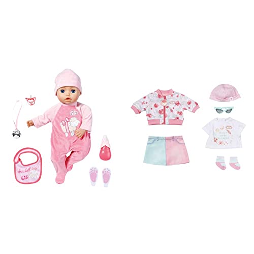 Baby Annabell Zapf Creation 706299 Annabell 43 cm - weiche Puppe mit 8 lebensechten Sound- und Bewegungsfunktionen & Zapf Creation 706275 Deluxe Frühling 43cm Puppenoutfit Bekleiungsset von Baby Annabell