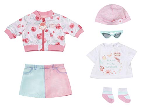 Baby Annabell Deluxe Frühling Outfit, Puppenkleidung Set bestehend aus rosa Puppenjacke, Rock, Mütze, weißem Shirt, Sonnenbrille und Socken für 43 cm Puppen, 705957 Zapf Creation von Baby Annabell