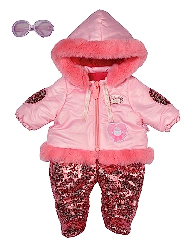Baby Annabell Deluxe Winter 43cm - Puppenkleidung Puppenoutfit für den Winter, rosa Puppen-Schneeanzug mit Glitzer-Pailletten und Brille 706077 Zapf Creation von Baby Annabell