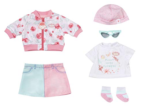 Baby Annabell Deluxe Frühling Puppenoutfit mit Rock, Bomberjacke, Mütze und Sonnenbrille für 43 cm Puppen, 706275 Zapf Creation von Baby Annabell