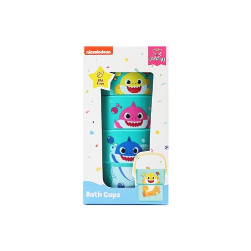 Baby Shark Badewannenbecher, 3 Stück, Baby-Badespielzeug, pädagogisch & lustig, 6 Monate + Tierdruck, stapelbar, zum Befüllen und Verschütten, Badewanne, lustiges Spielzeug für Kleinkinder/Kinder von Baby Shark