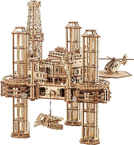 Offshore-Rig-Plattform aus Holz, 3D-Puzzles für Erwachsene und Kinder zum Bauen – interaktive bewegliche Plattform – Holzmodelle Engineering DIY-Projekt Mechanische 3D-Holzpuzzles von Baby max