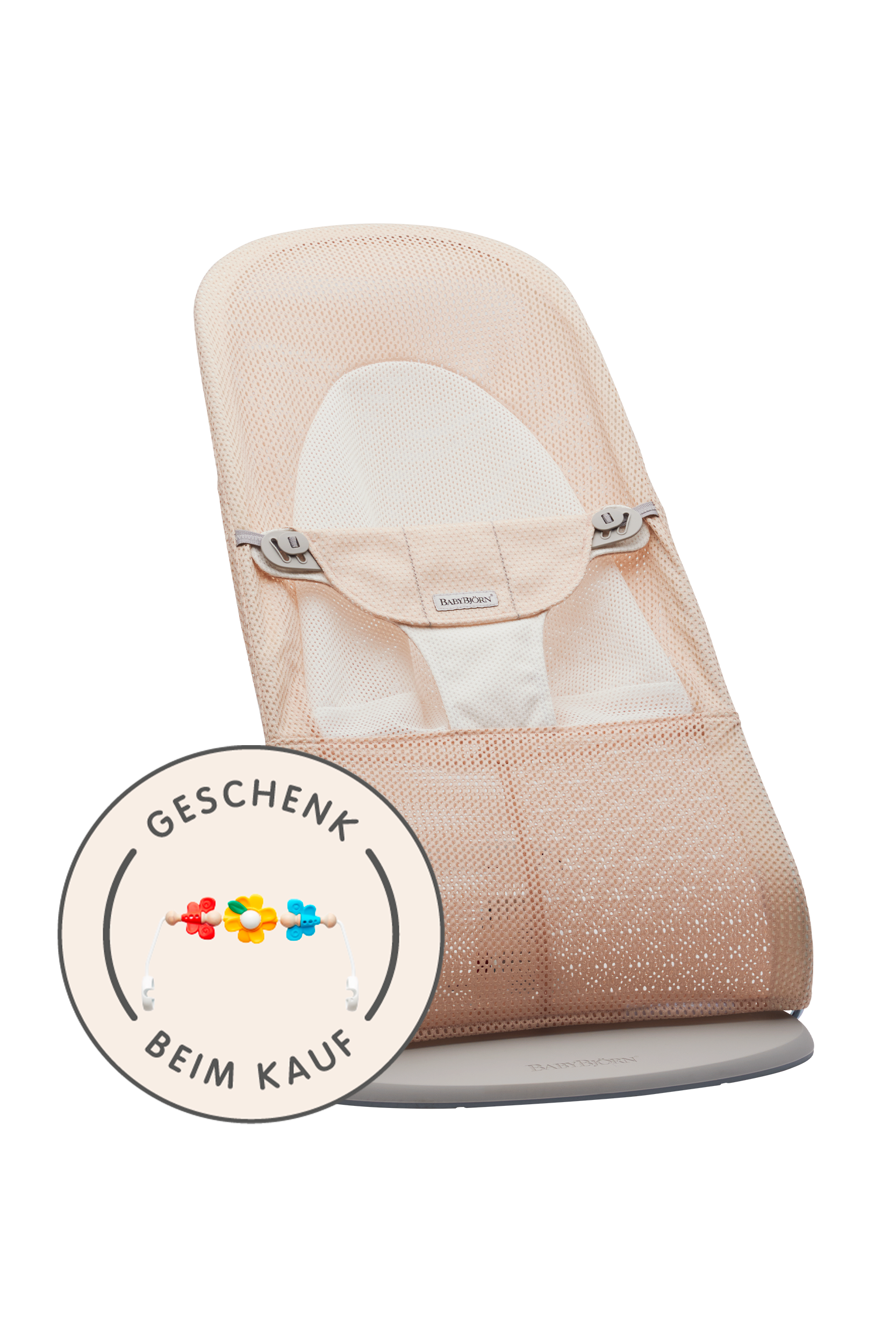 Babywippe Balance Soft - Perlmuttrosa/Weiß / Netzstoff / Hellgrauer von BabyBjörn