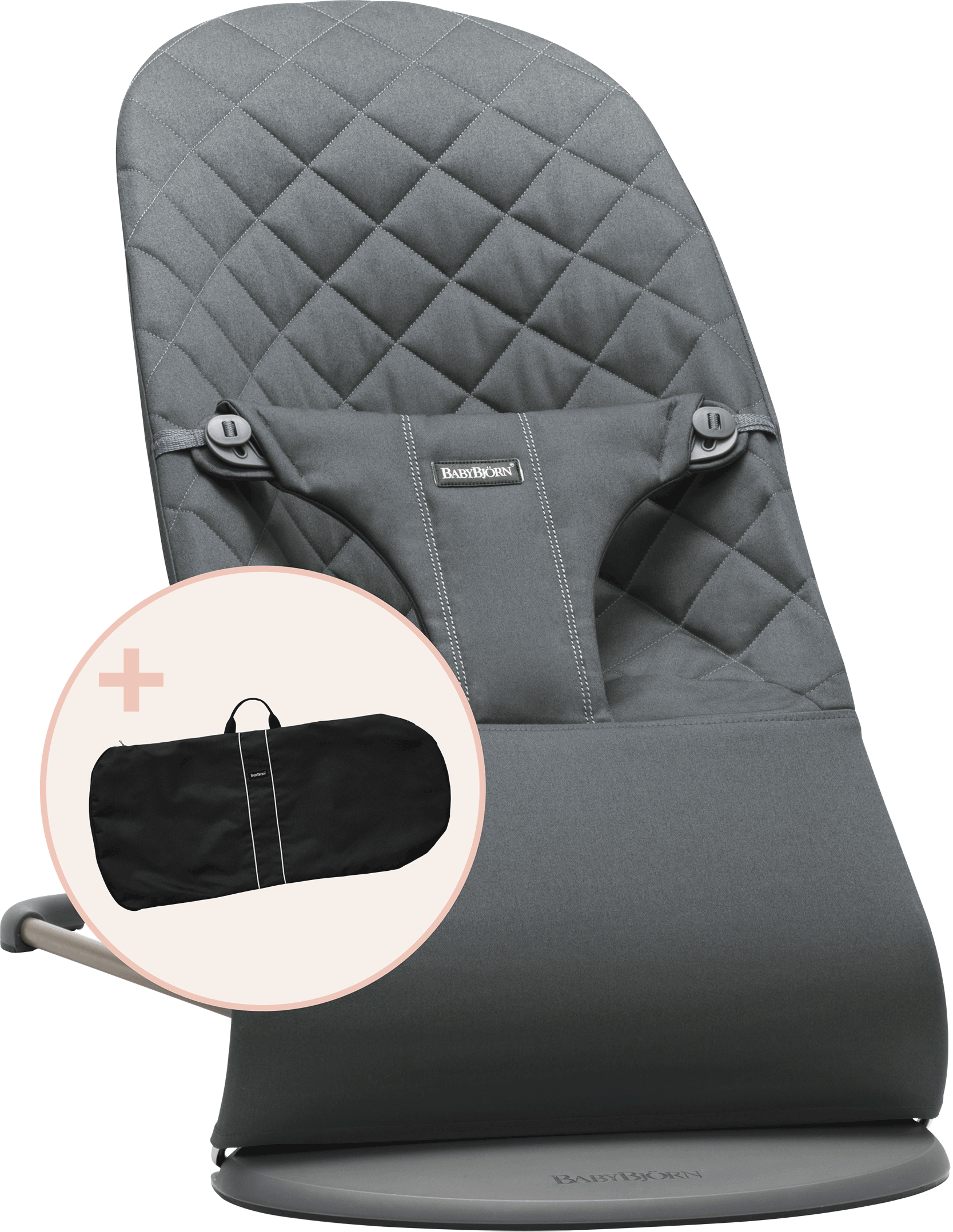 Babywippe mit Transporttasche - Anthrazit / Baumwolle, Klassische Steppung / Dunkelgrauer von BabyBjörn