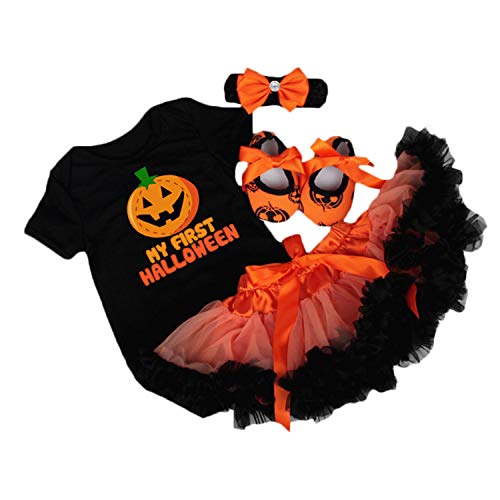 BabyPreg Meine erstes Halloween-Kostüm für Kleinkind Mädchen Thanksgiving Kostüm Kürbis Anziehen Baby Kleid Set (12-18 Monate, Kürbis) von BabyPreg
