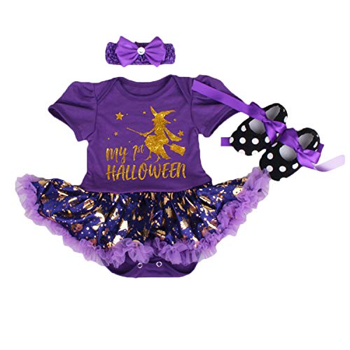 BabyPreg Meine erstes Halloween-Kostüm für Kleinkind Mädchen Thanksgiving Kostüm Kürbis Anziehen Baby Kleid Set (6-9 Monate, Lila) von BabyPreg