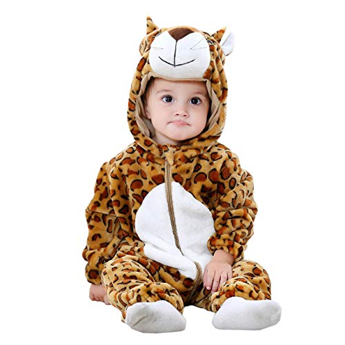 BabyPreg Unisex Baby Tier Halloween Strampler Kapuze Flanell Strampler Outfits (Leopard,100) von BabyPreg