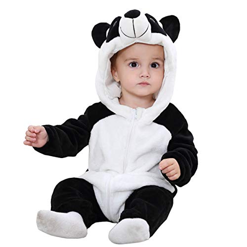 BabyPreg Unisex Baby Tier Halloween Strampler Kapuze Flanell Strampler Outfits (Panda,80) von BabyPreg