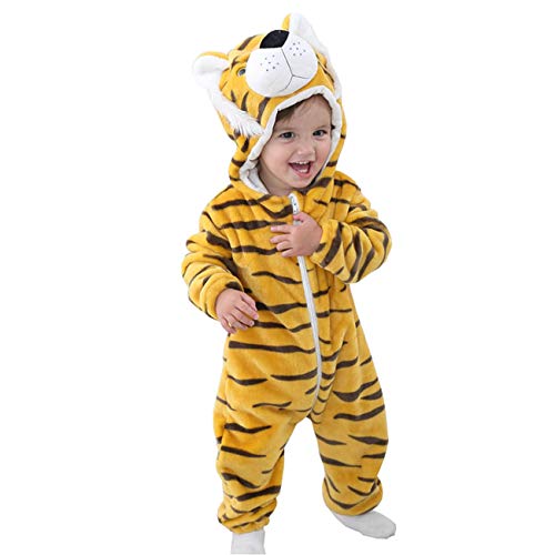 BabyPreg Unisex Baby Tier Halloween Strampler Kapuze Flanell Strampler Outfits (Tiger,70) von BabyPreg