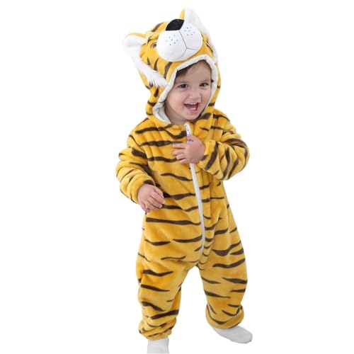 Leideur Unisex Baby Tier Halloween Strampler Kapuze Flanell Strampler Outfits (Tiger,80) von Leideur