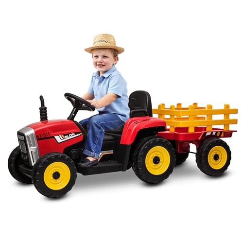 Babycar Elektrischer Kindertraktor mit Anhänger New Holland (rot) - Kindertraktor 12V mit MP3-Fernbedienung und offiziell lizenziert von Babycar