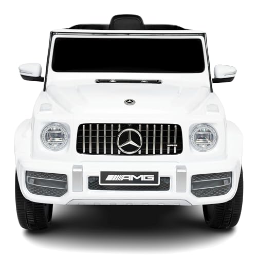 Babycar Mercedes G63 Sportversion AMG (Weiß) Elektroauto für Kinder Offiziell mit Lizenz 12 Volt Batterie mit Fernbedienung 2,4 GHz Türen mit MP3 von Babycar