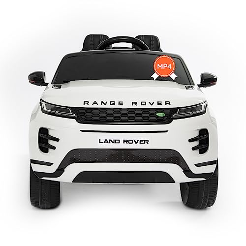 Elektroauto für Kinder Range Rover Evoque | kinderauto elektrisch mit 12-Volt-Batterie, MP4-Touchscreen-Monitor, Kindersitz aus Leder, offizielles Lizenzprodukt (weiß) von Babycar