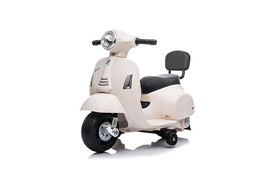 Kinder-Elektro-Motorrad 6 Volt Vespa Elektro-Kinderroller von Babycar mit Rückenlehne – Vespa Elektro-Kinderroller mit Fußgas und MP3-Zugang mit integrierten Lichtern und Sounds (Weiß) von Babycar