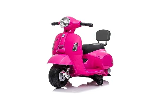 Kinder-Elektro-Motorrad 6 Volt Vespa Elektro-Kinderroller von Babycar mit Rückenlehne – Vespa Elektro-Kinderroller mit Fußgas und MP3-Zugang mit integrierten Lichtern und Sounds (Rosa) von Babycar