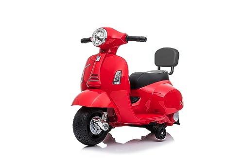Kinder-Elektro-Motorrad 6 Volt Vespa Elektro-Kinderroller von Babycar mit Rückenlehne – Vespa Elektro-Kinderroller mit Fußgas und MP3-Zugang mit integrierten Lichtern und Sounds (Rot) von Babycar