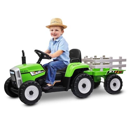 Kindertraktor mit Anhänger New Holland von Babycar (Grün) - Kindertraktor 12V mit MP3-Fernbedienung und offiziell lizenziert von Babycar