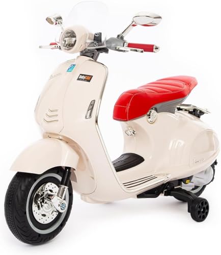 Motorrad für Kinder Vespa 946 (weiß) mit MP3-Leuchten und Sounds, offiziell lizenziert von Babycar