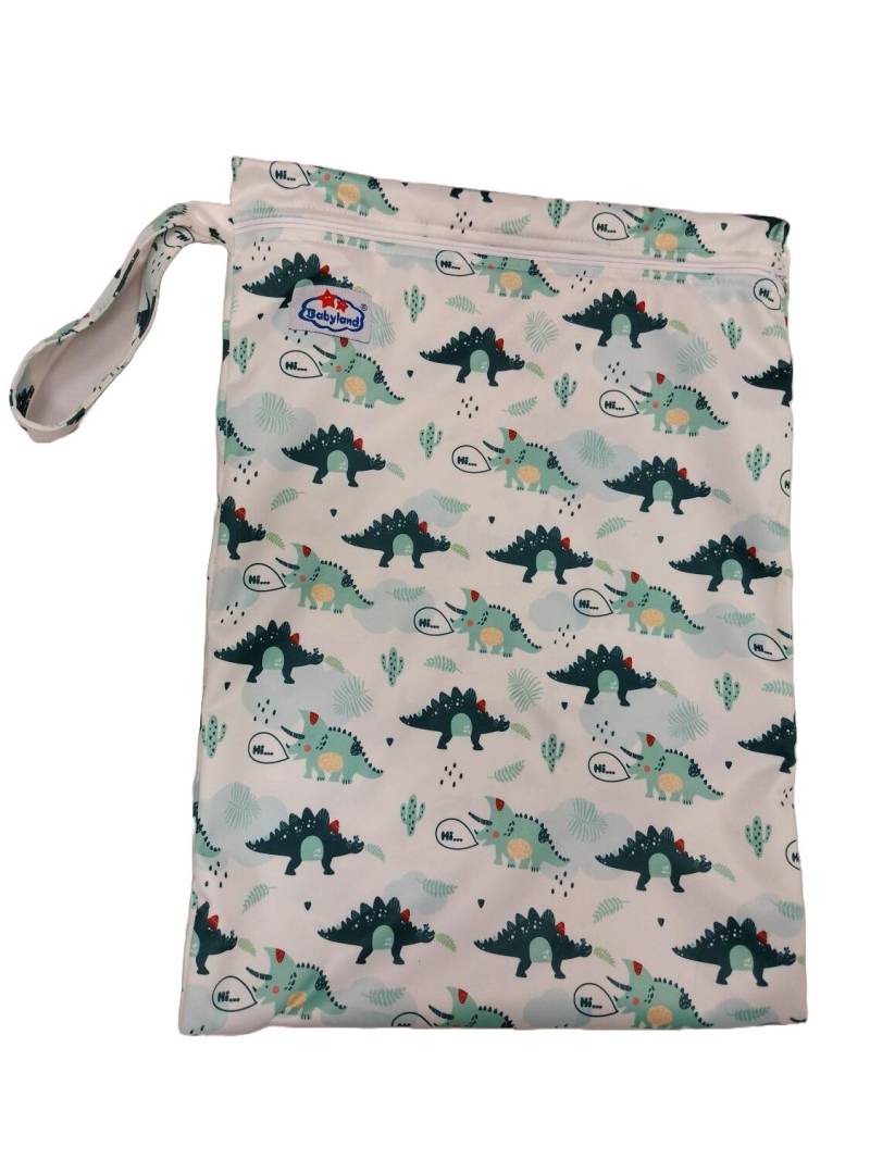 Babyland gemusterte Nasstasche (M) - Dinos (weiß) von Babyland