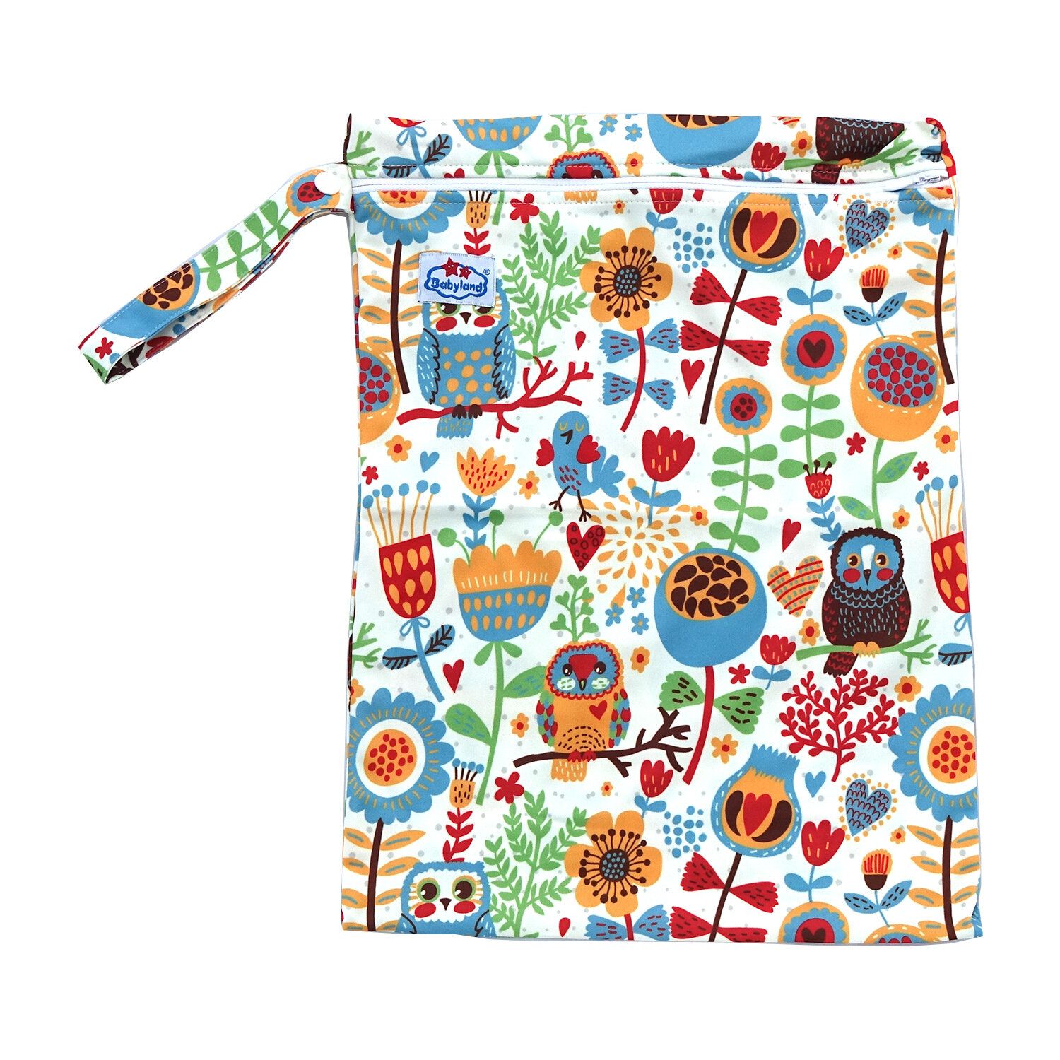 Babyland gemusterte Nasstasche (M) - Eulen & Blumen von Babyland