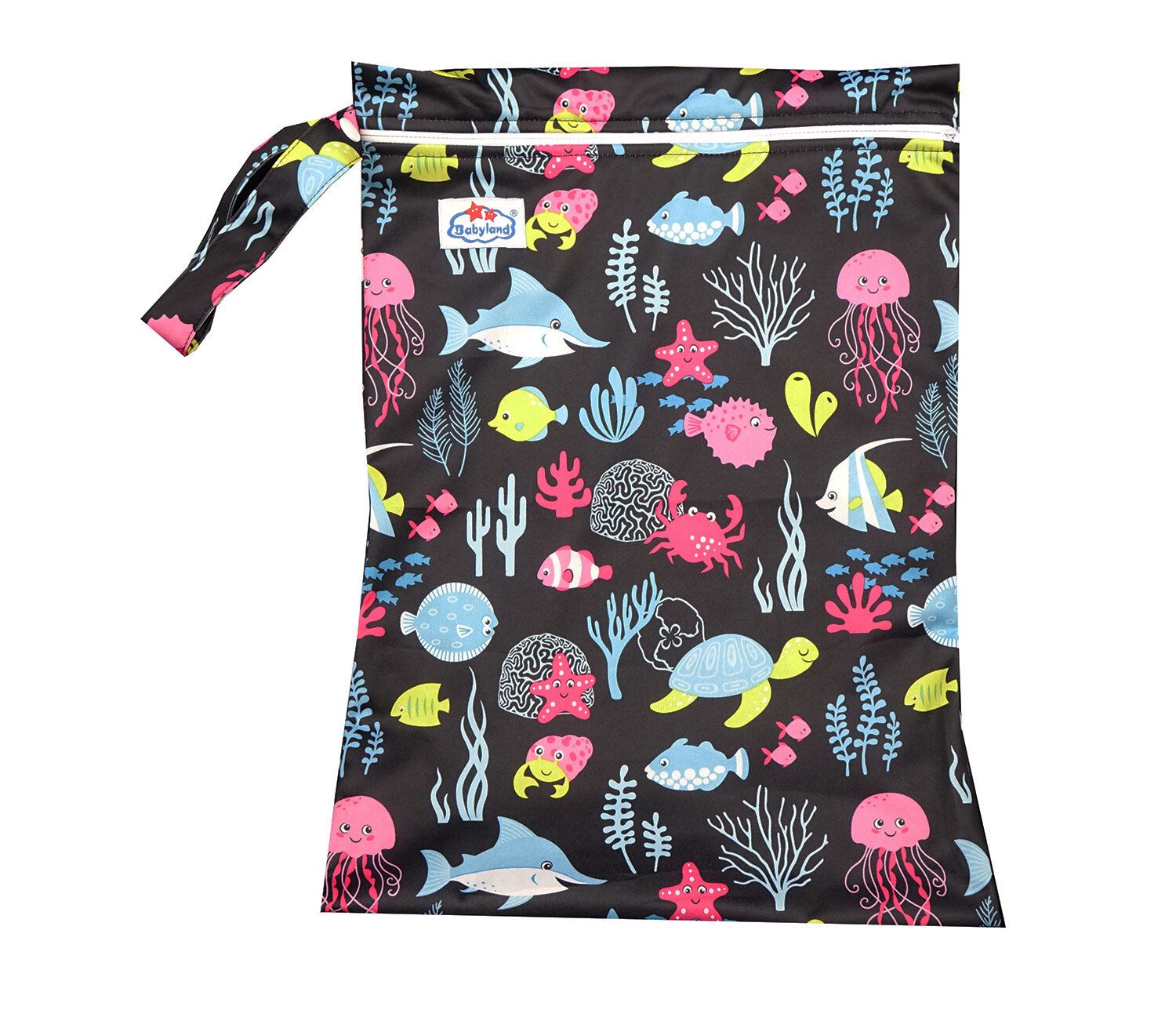 Babyland gemusterte Nasstasche (M) - Fische (schwarz) von Babyland