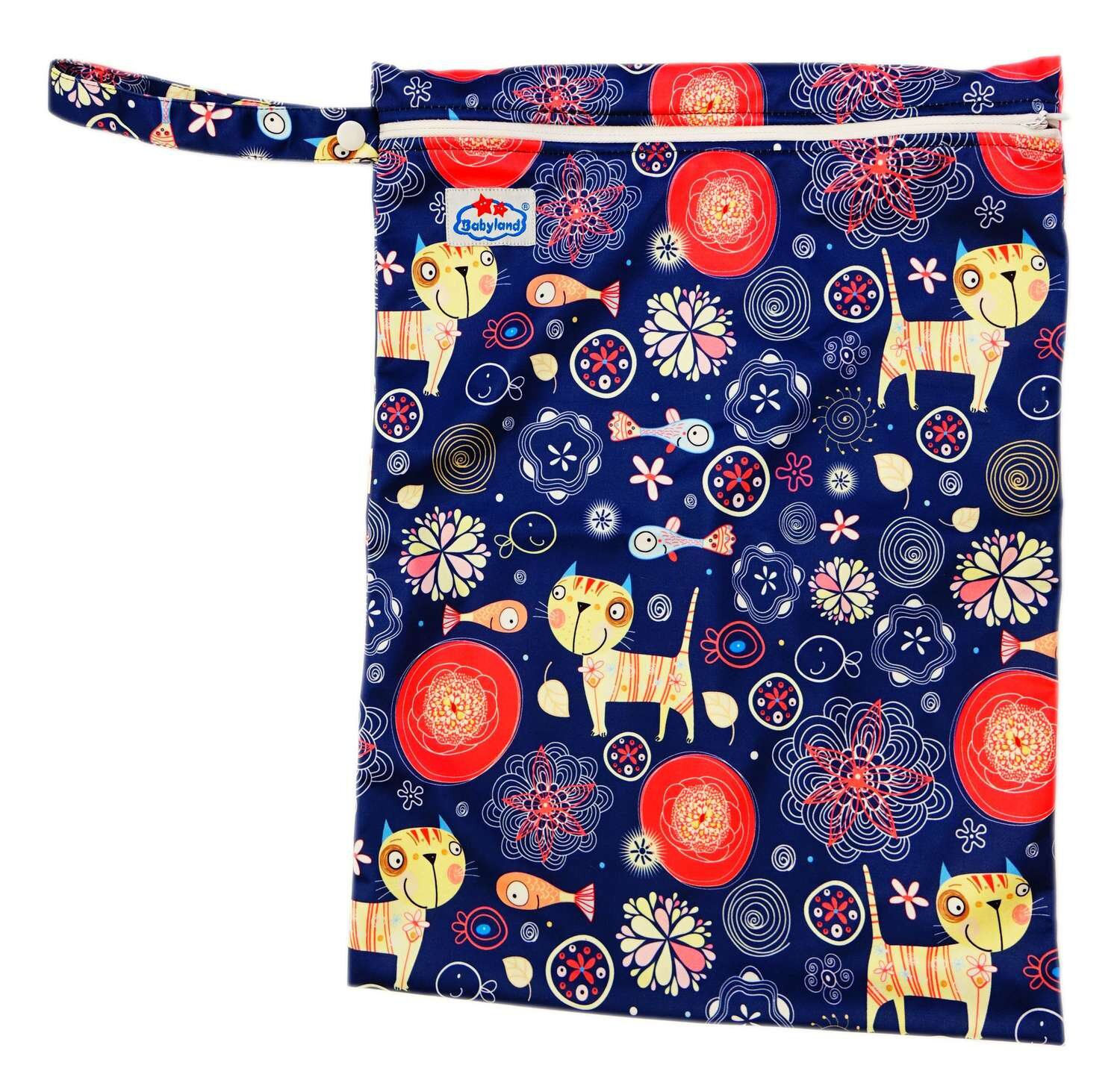 Babyland gemusterte Nasstasche (M) - Katzen & Fische von Babyland