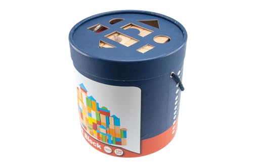 Babylon Holzklötzchen Stecktrommel-Set, 100 Teile, Verschiedene Formen und Farben, 22,5 x 21,5 cm von Babylon