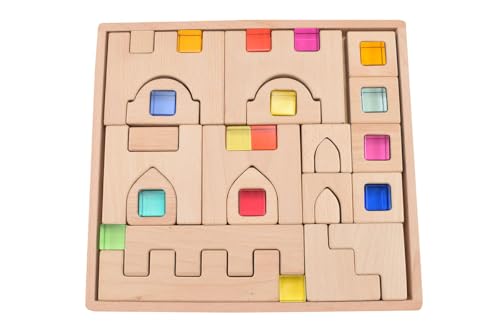 Lux Fantasie Burg Bausteine Set, 22 Holz- und 15 Acrylbausteine, mit Holzbox, Buchenholz Lux Fantasie Burg Bausteine Set, 22 Holz- und 15 Acrylbausteine, mit Holzbox, Buchenholz von Babylon