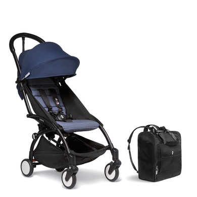 BABYZEN Kinderwagen YOYO2 6+ Black mit Textilset Air France Blue und Backpack YOYO Black von Babyzen