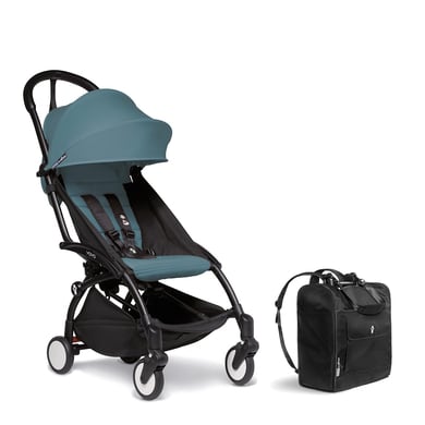 BABYZEN Kinderwagen YOYO2 6+ Black mit Textilset Aqua und GRATIS Backpack YOYO Black von Babyzen
