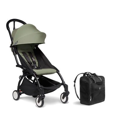 BABYZEN Kinderwagen YOYO2 6+ Black mit Textilset Olive und GRATIS Backpack YOYO Black von Babyzen