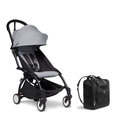 BABYZEN Kinderwagen YOYO2 6+ Black mit Textilset Stone und GRATIS Backpack YOYO Black von Babyzen