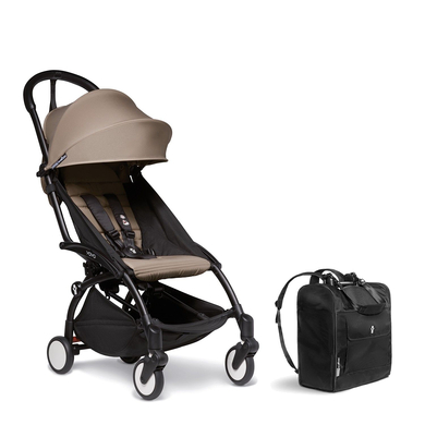 BABYZEN Kinderwagen YOYO2 6+ Black mit Textilset Taupe und GRATIS Backpack YOYO Black von Babyzen