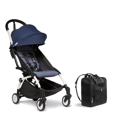 BABYZEN Kinderwagen YOYO2 6+ White mit Textilset Air France Blue und Backpack YOYO Black von Babyzen