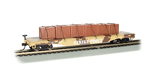 Bachmann Spur HO 52' Flatcar with Crate Load Strike Force von Bachmann